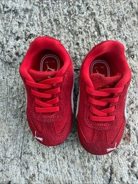 Puma Kids Red Suede Sneaker with White Logo